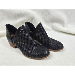 Sofft Canobie Black Leather Booties Size 6 Stacked Heel Rear Zip Closure